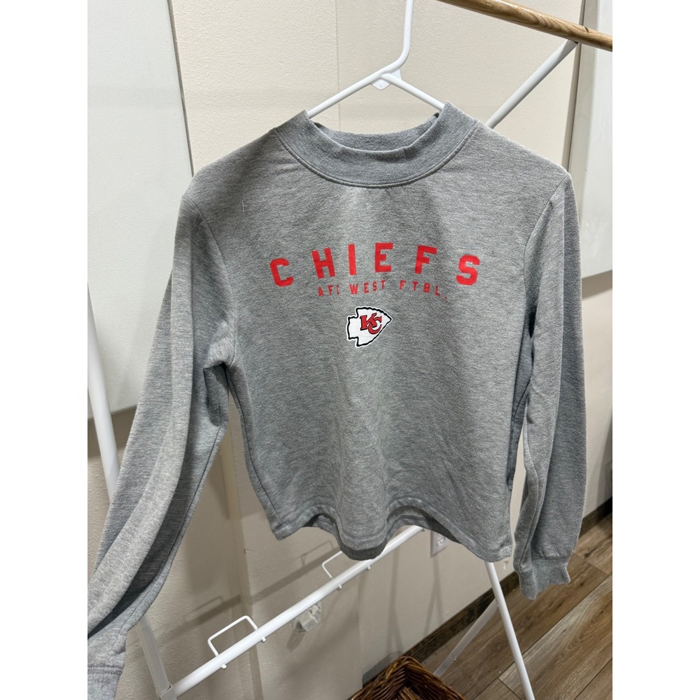 NFL Team Apparel Kansas City Chiefs Cropped Sweatshirt Gray Mock Neck Womens M